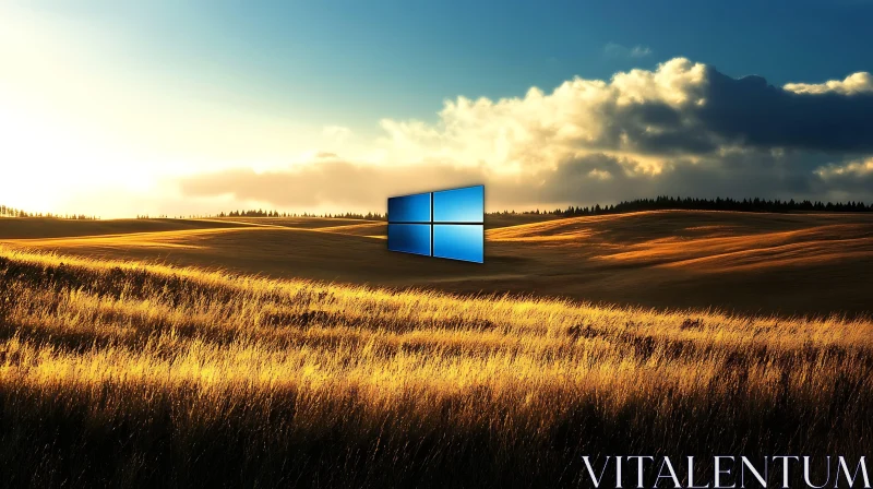 Sunset Field with Windows AI Image