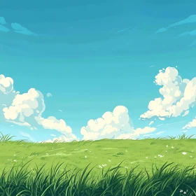 Peaceful Green Field Under Blue Sky