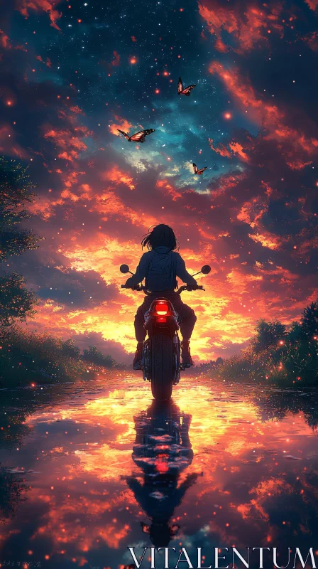 AI ART Motorcycle Rider at Sunset