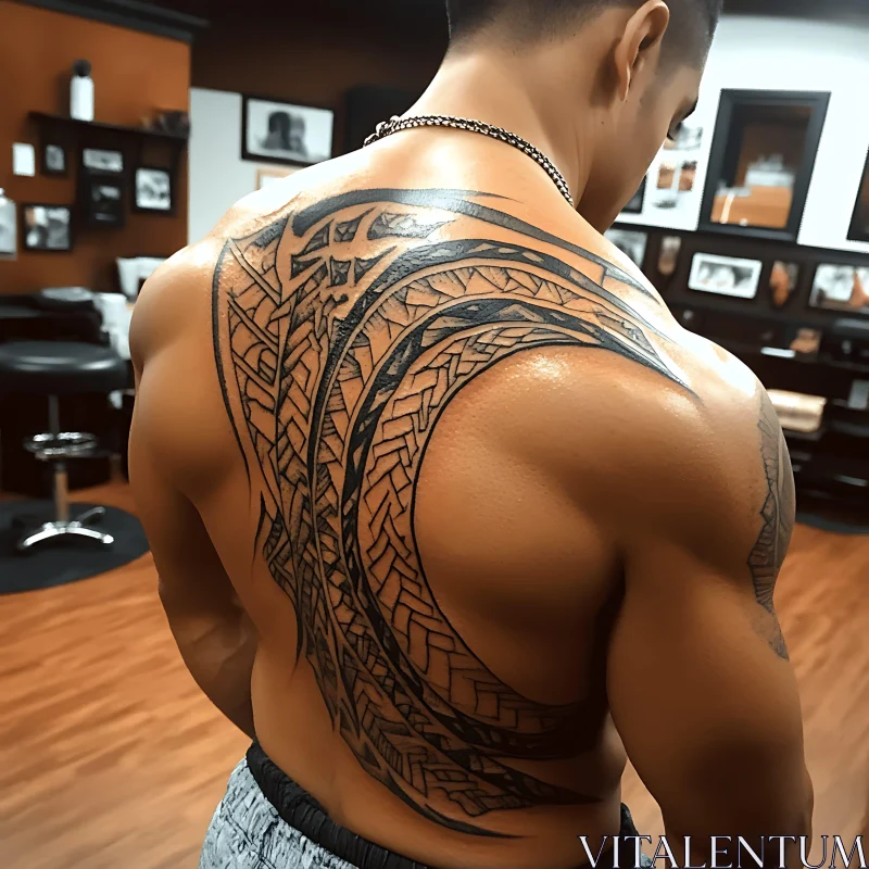 Detailed Tribal Tattoo on Muscular Back AI Image