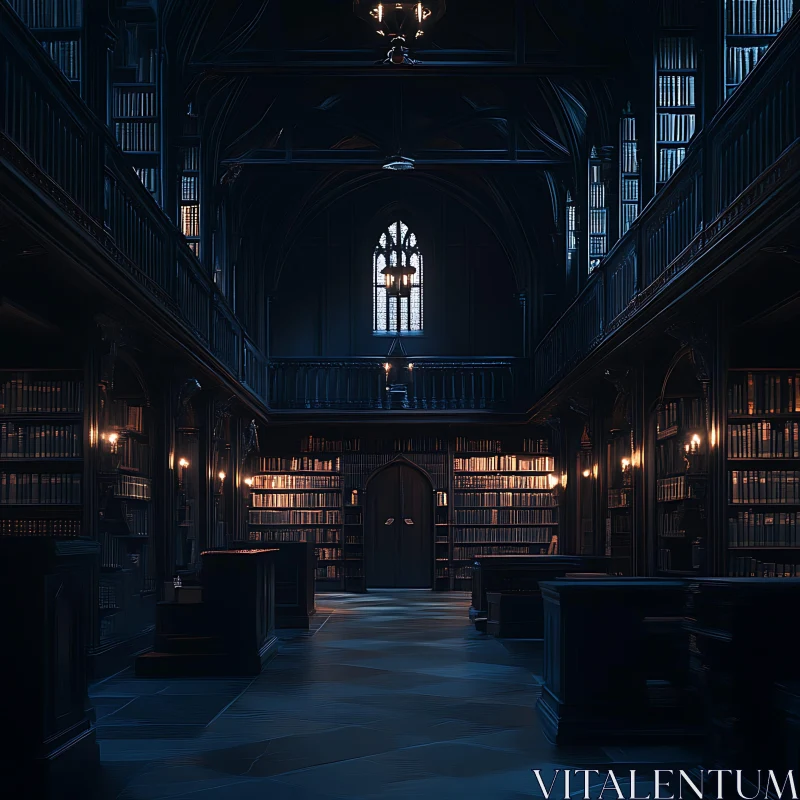 Ancient Library Interior with Bookshelves AI Image