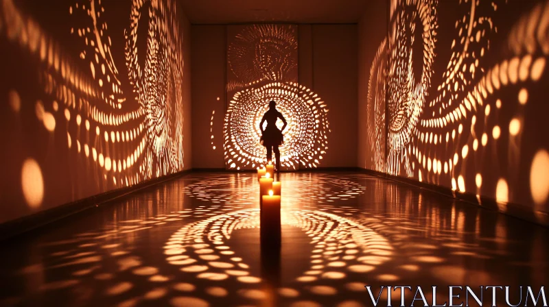 Candlelit Room with Complex Shadow Designs AI Image