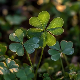 Serene Clover Leaves in Sunlit Setting