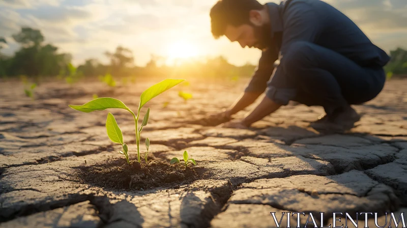 Hopeful Sprout on Cracked Earth AI Image