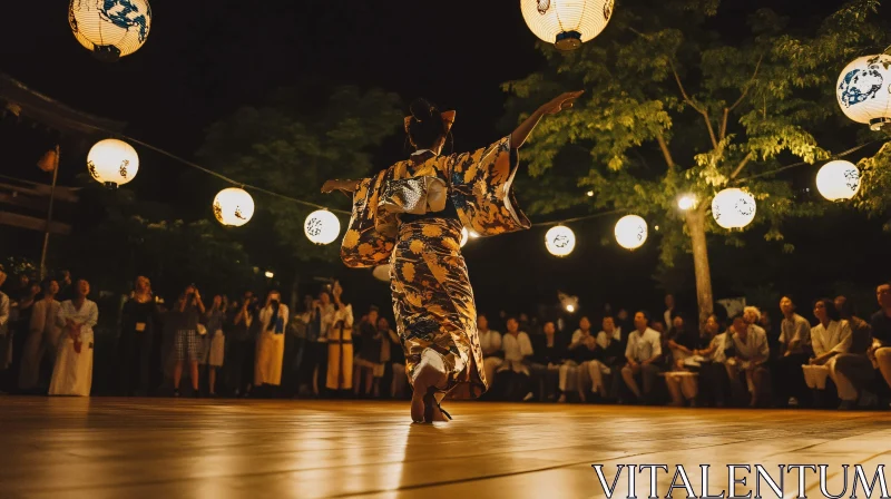 Kimono Dancer in Night Performance AI Image