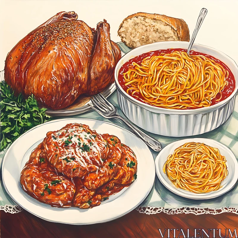 AI ART Thanksgiving Dinner with Spaghetti