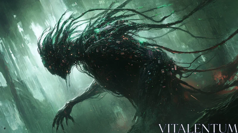 AI ART Technological Creature in Green Mist