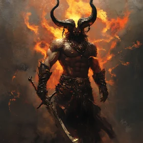 Fiery Demon Warrior with Sword