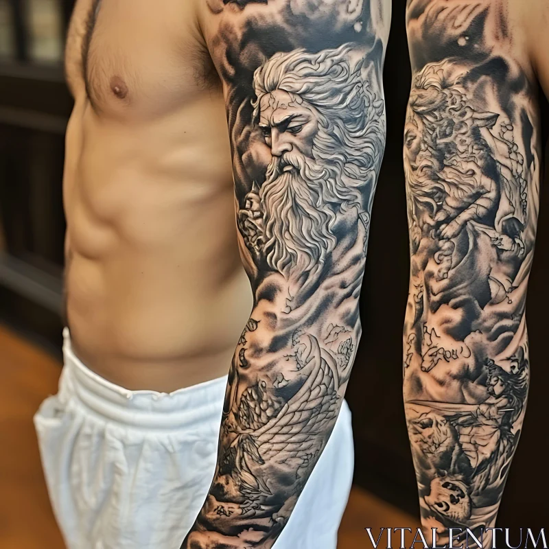 Mythological Themed Sleeve Tattoo AI Image