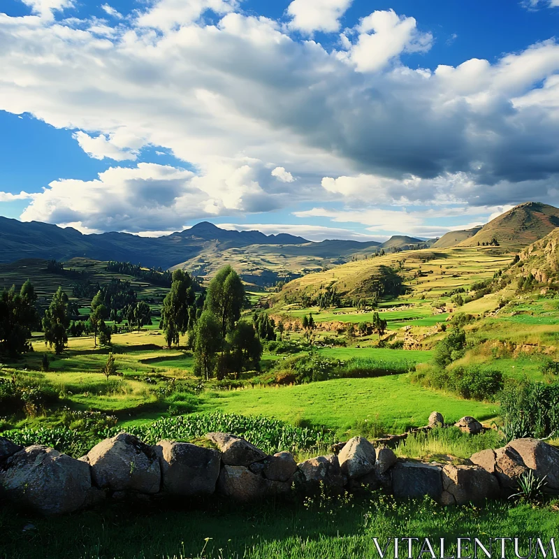 Scenic Green Hills and Cloudy Sky AI Image