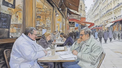 Watercolor Painting of People in Paris