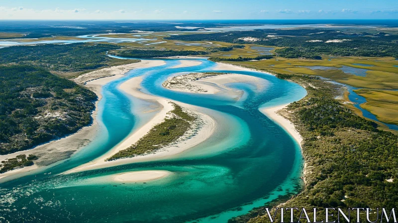 AI ART Aerial Landscape of River and Sea