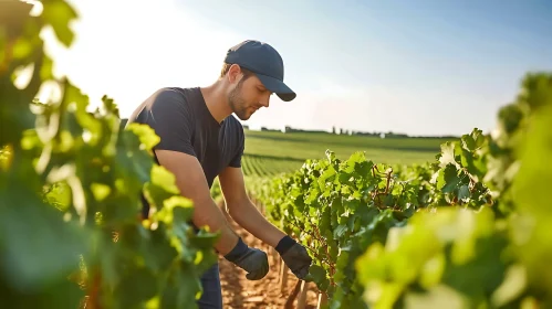 Man Working in Vineyard