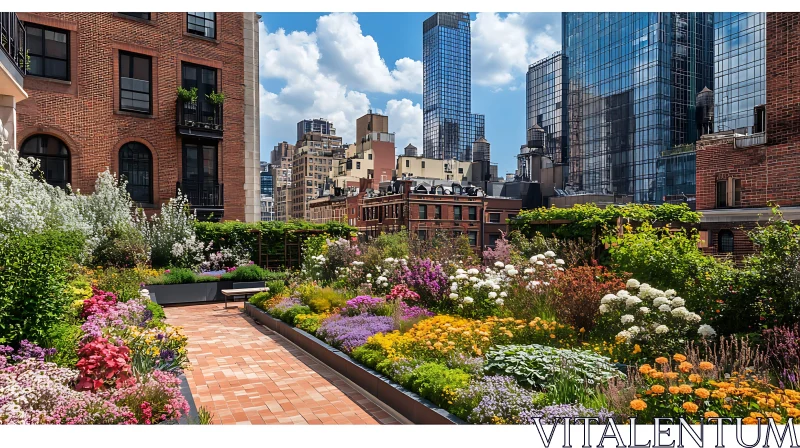 Urban Rooftop Garden with Flowers AI Image