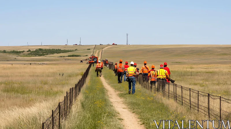 Workers on a Field Path AI Image