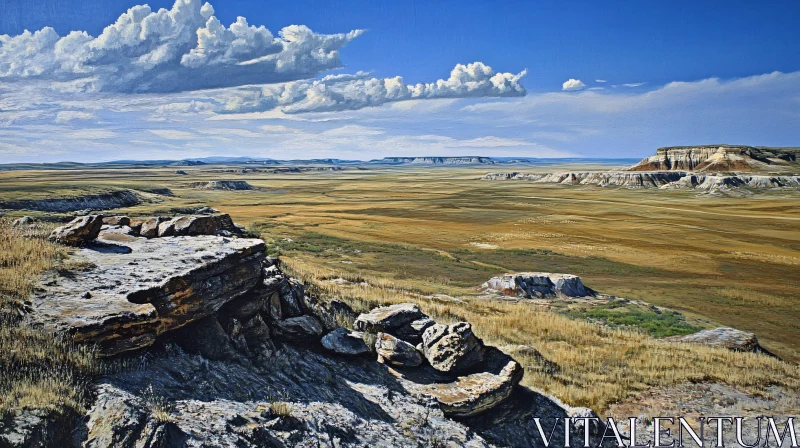 Expansive Nature Scene with Rocks and Clouds AI Image