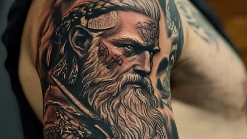 Detailed Viking Shoulder Tattoo Design