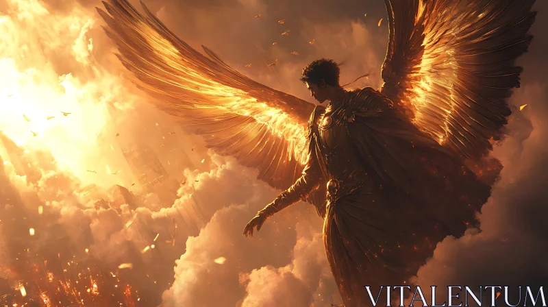 Winged Guardian Angel in Golden Light AI Image