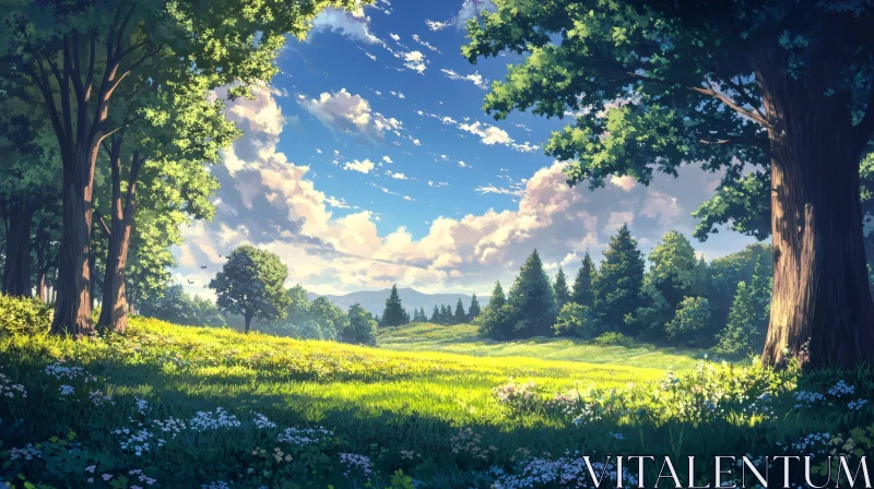 AI ART Green Field and Blue Sky Landscape