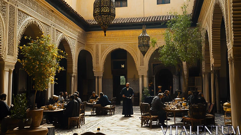 Ornate Architecture with People Dining AI Image