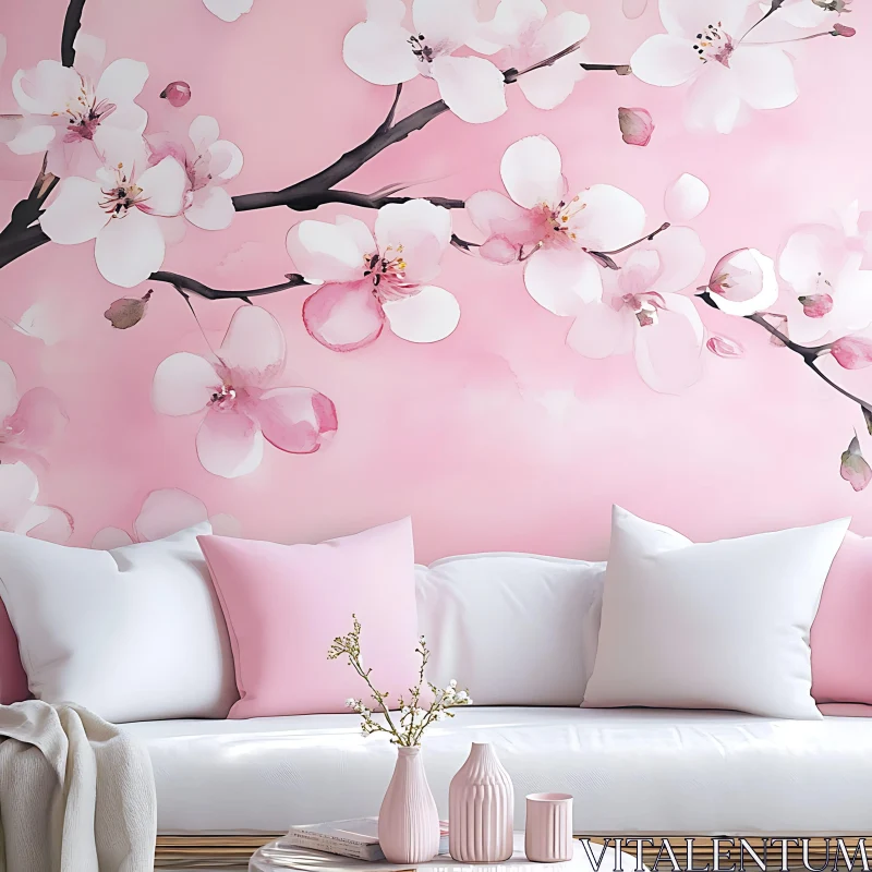 Pink Floral Interior Design AI Image