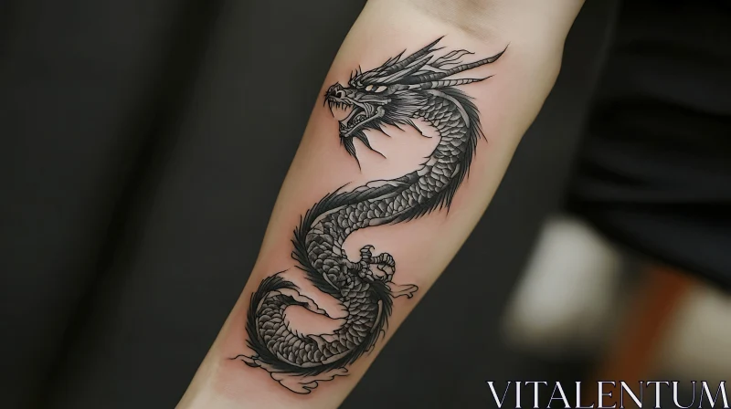 Detailed Dragon Tattoo in Black Ink AI Image