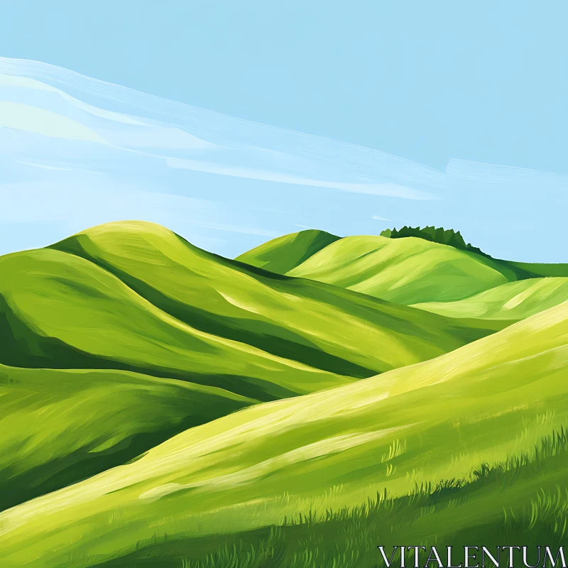 Serene Green Landscape Art AI Image