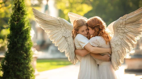 Angels Hugging in the Garden