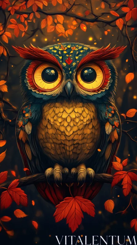 AI ART Vibrant Owl with Autumn Leaves