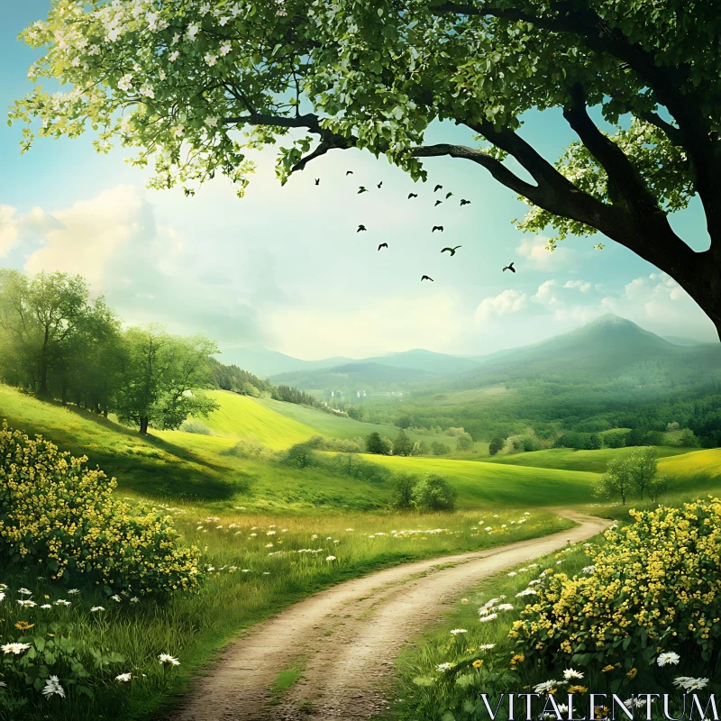 AI ART Picturesque Path Through Verdant Countryside