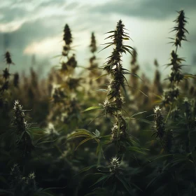 Verdant Plants under Cloudy Sky