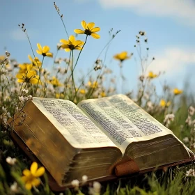 Open Book Among Wildflowers