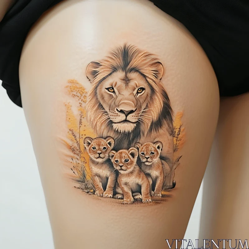 Detailed Wildlife Family Tattoo AI Image