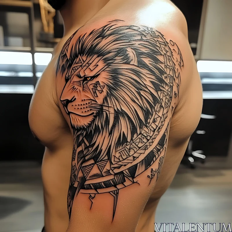 Geometric Lion Tattoo on Upper Arm AI Image