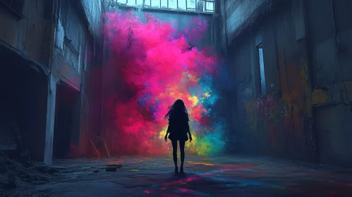 Silhouette in Colorful Abandoned Room