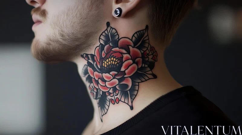 Intricate Floral Neck Tattoo AI Image