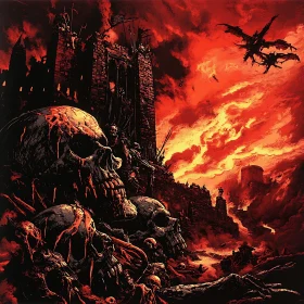 Fiery Dragon Overlooking Skull Landscape