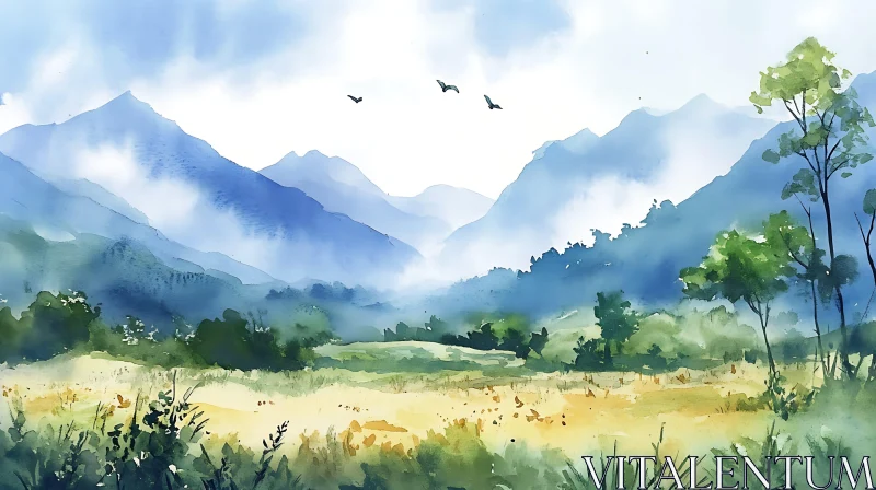 AI ART Serene Mountain Landscape Painting