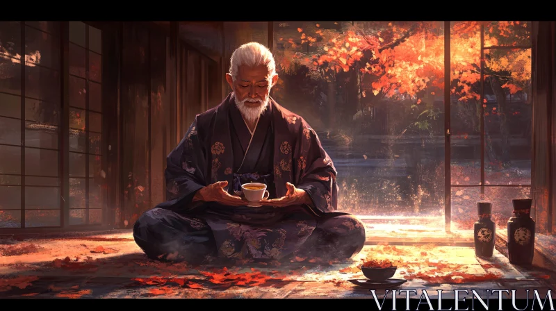 AI ART Peaceful Tea Meditation in Autumn