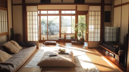 Sunlit Zen Interior with Tatami Mats