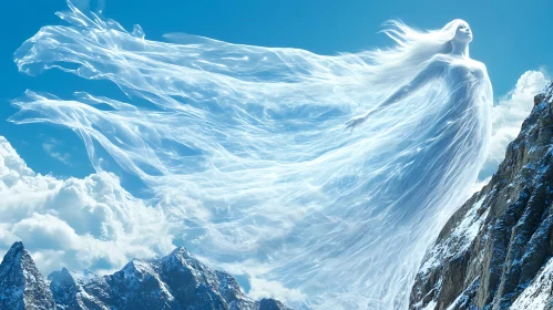 Celestial Ice Being Above Mountain Peaks