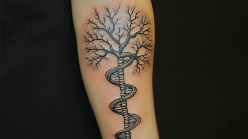 Forearm Tattoo with Tree and DNA Design