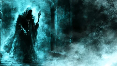 Mystic Figure in Turquoise Haze