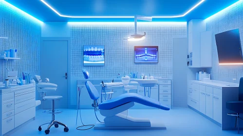 Blue-Toned Dental Office with Modern Equipment