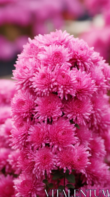 Blooming Pink Chrysanthemums in Ornamental Garden AI Image