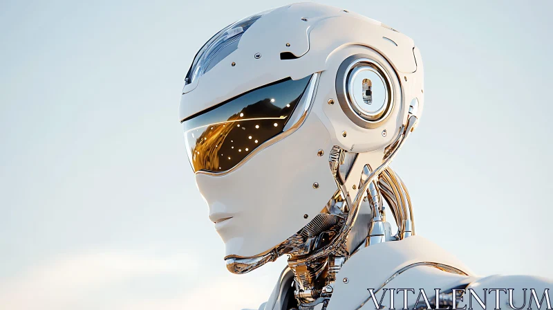 AI ART Sleek Robot with Golden Visor in Outdoor Setting