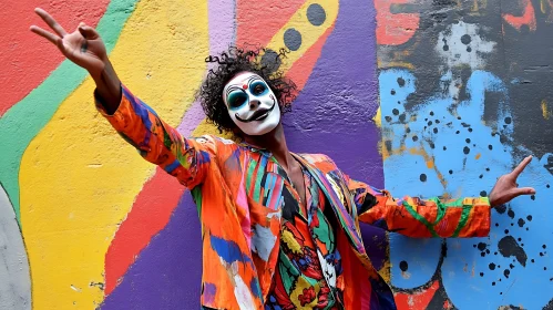 Vivid Clown Amidst Graffiti