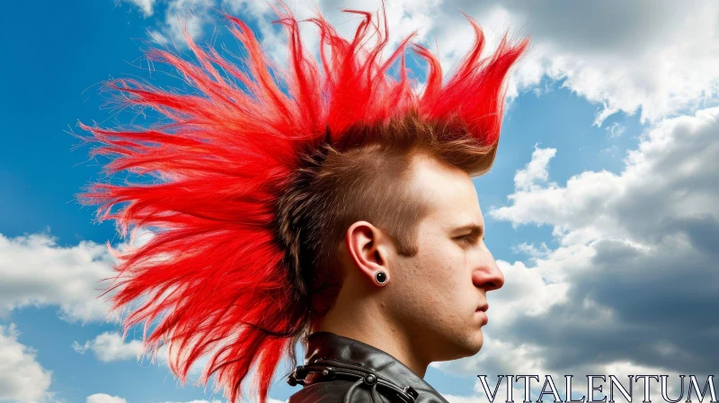 Fiery Red Mohawk: Captivating Portrait of a Young Man AI Image