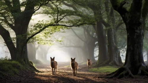 Forest Wildlife: Wolves and Deer in Summer and Autumn