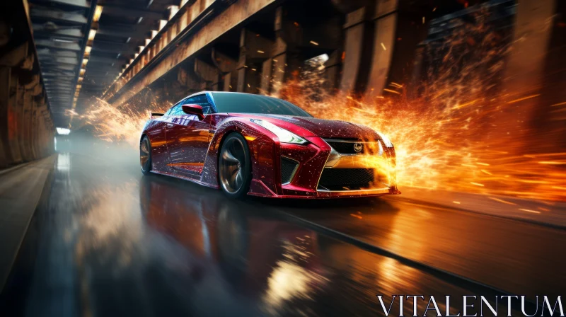 Intense Race - Fiery Red Speed Car on Track AI Image